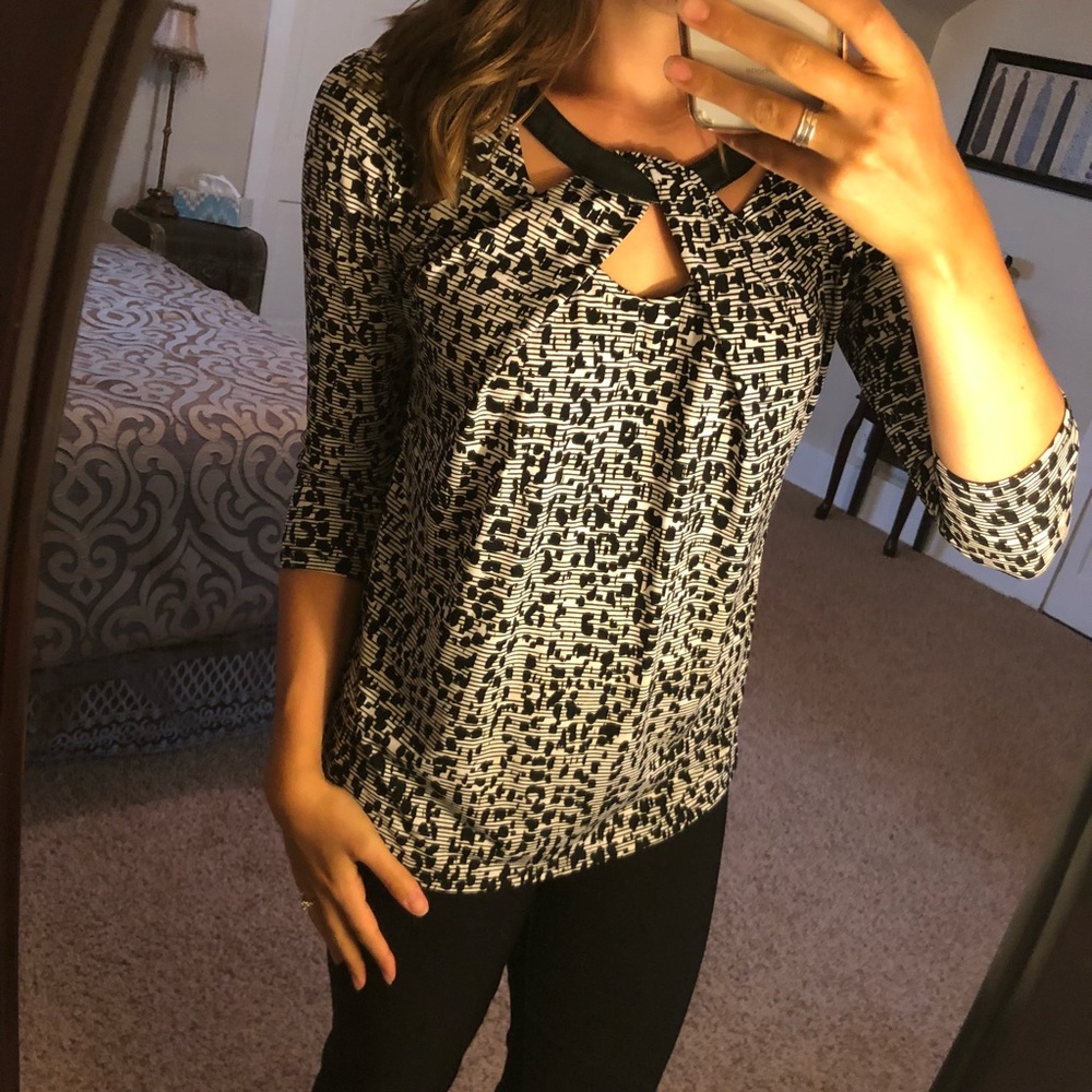 [Cato] Faux Leather Animal Print Blouse